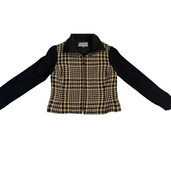 Vintage Emil Rutenburg Womens Houndstooth‎ Cardigan Jacket Black & Camel Size L - Picture 11 of 16